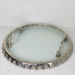 Silver Ruffle Hammered Glass Round Tray