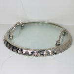 Silver Ruffle Hammered Glass Round Tray