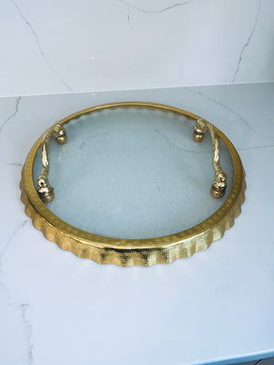 Gold Ruffle Hammered Glass Round Tray