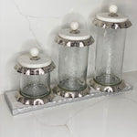 Silver Ruffle Hammered Glass Marble Canister