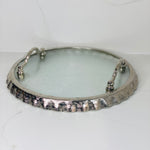Silver Ruffle Hammered Glass Round Tray