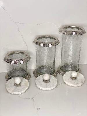 Silver Ruffle Hammered Glass Marble Canister