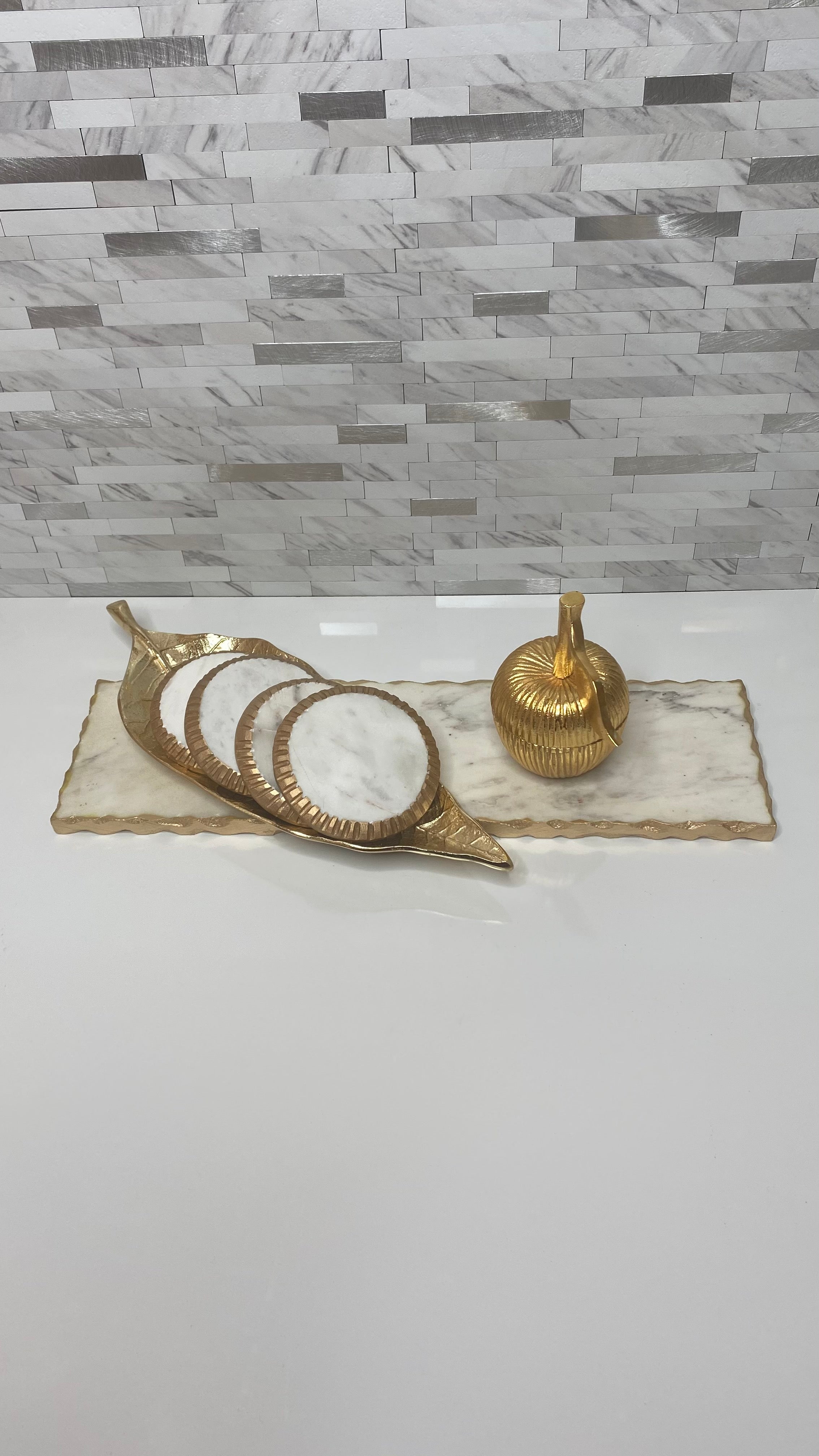 Gold Rope Edge Marble Coaster Set