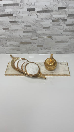 Gold Rope Edge Marble Coaster Set
