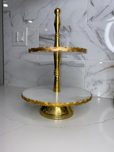 Gold Two Tiered Marble Cake Stand