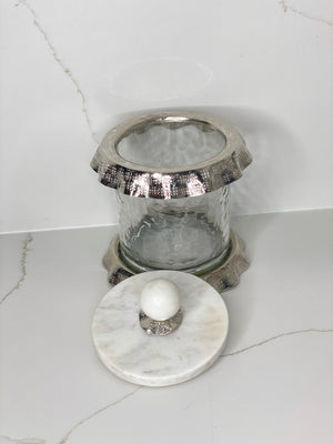 Silver Ruffle Hammered Glass Marble Canister