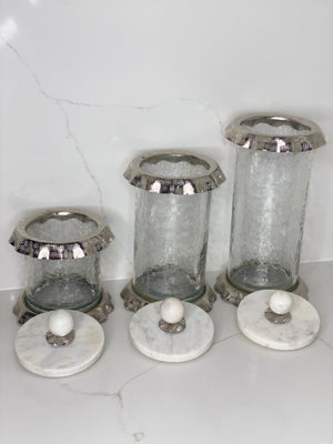 Silver Ruffle Hammered Glass Marble Canister