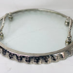 Silver Ruffle Hammered Glass Round Tray