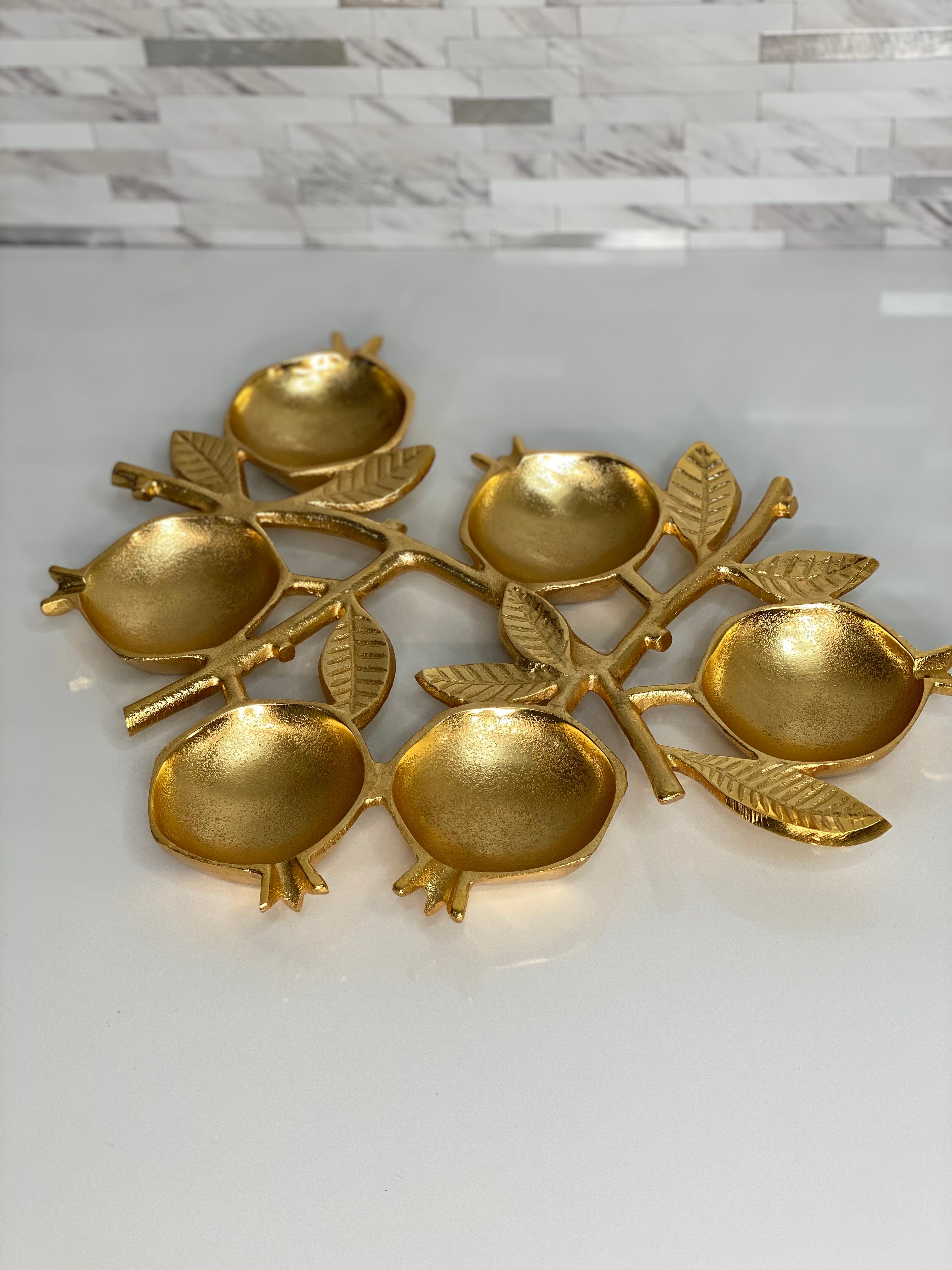 Gold Pomegranate 6- compartment Serving Dish