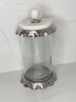 Silver Ruffle Hammered Glass Marble Canister