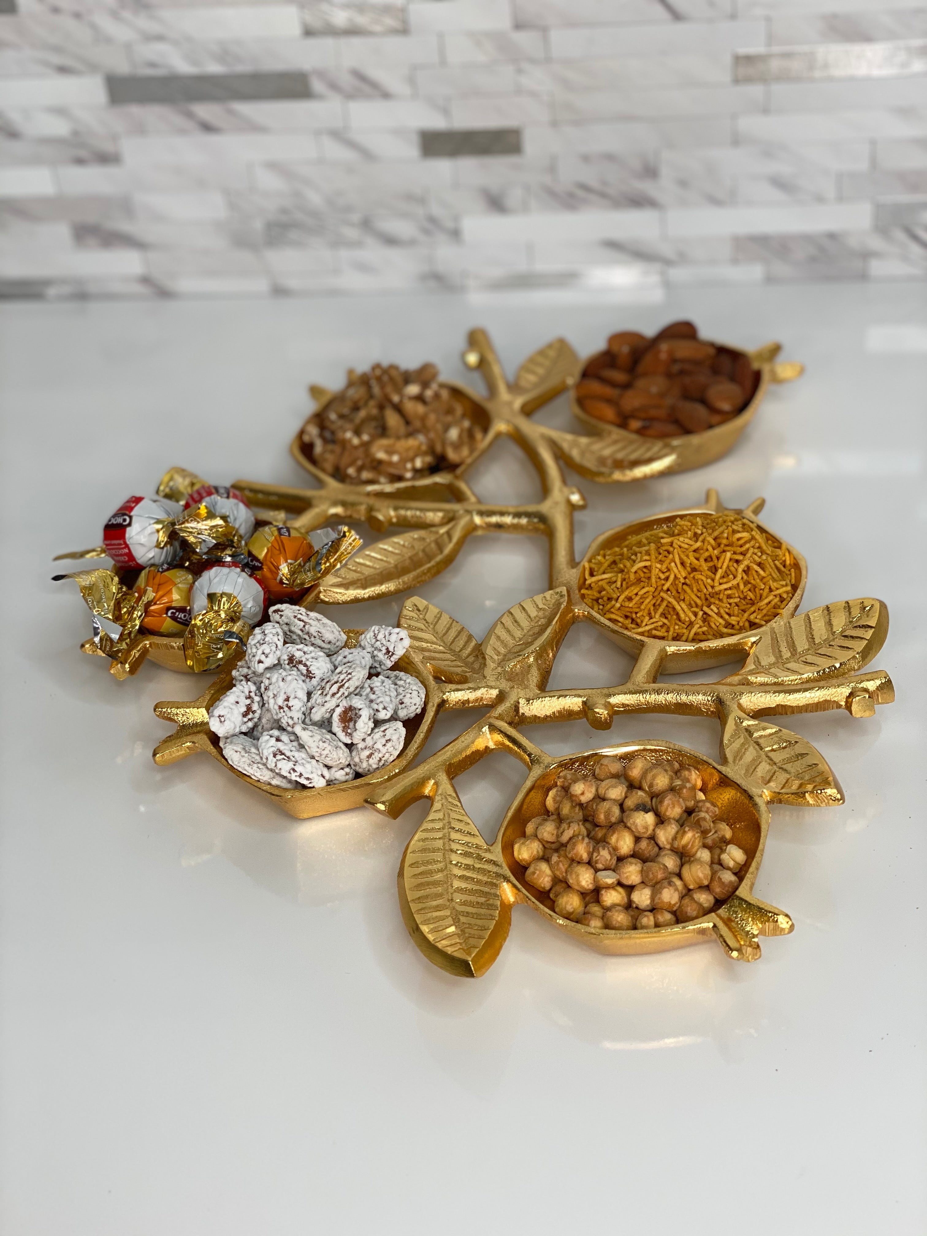 Gold Pomegranate 6- compartment Serving Dish