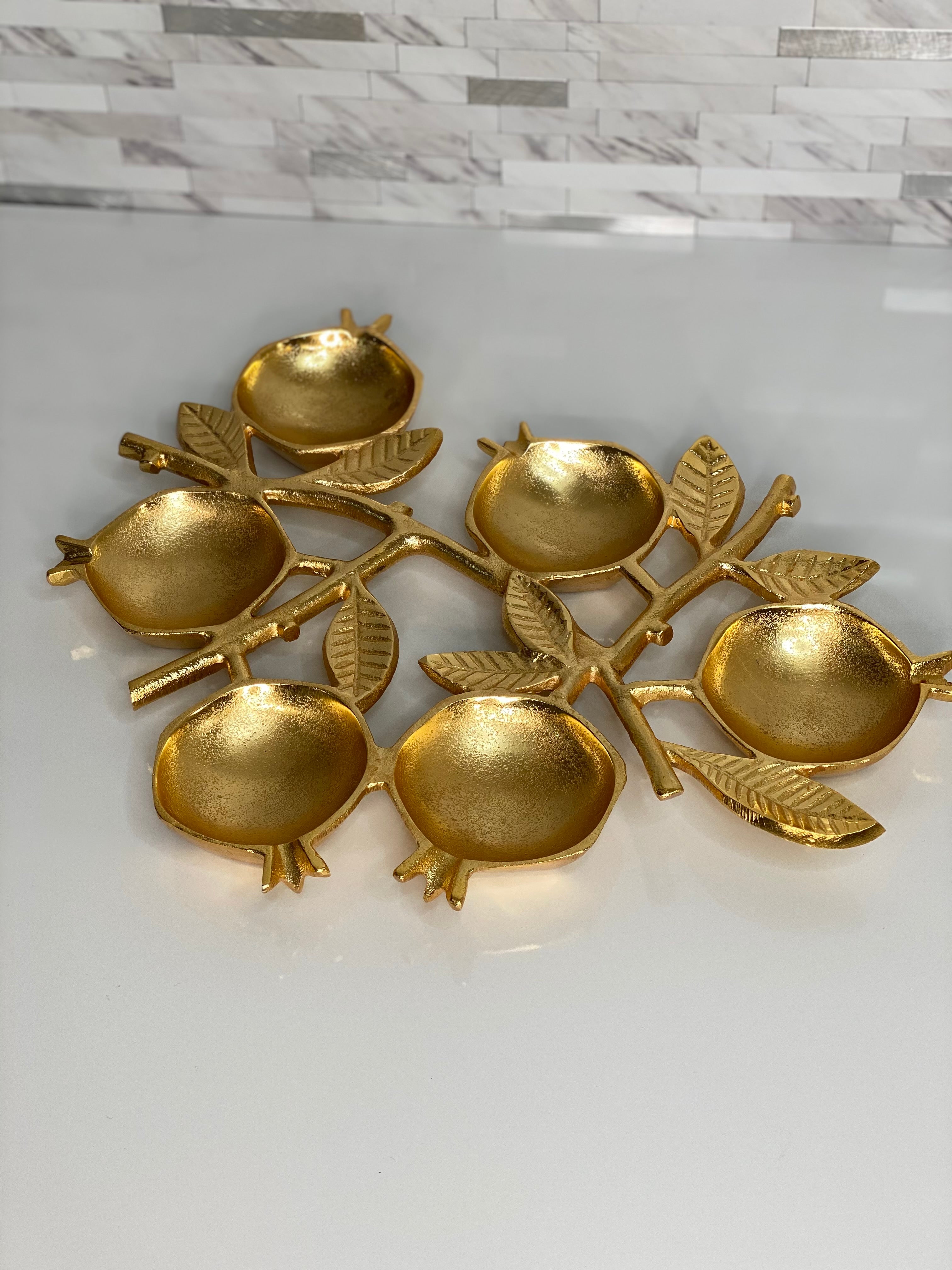 Gold Pomegranate 6- compartment Serving Dish