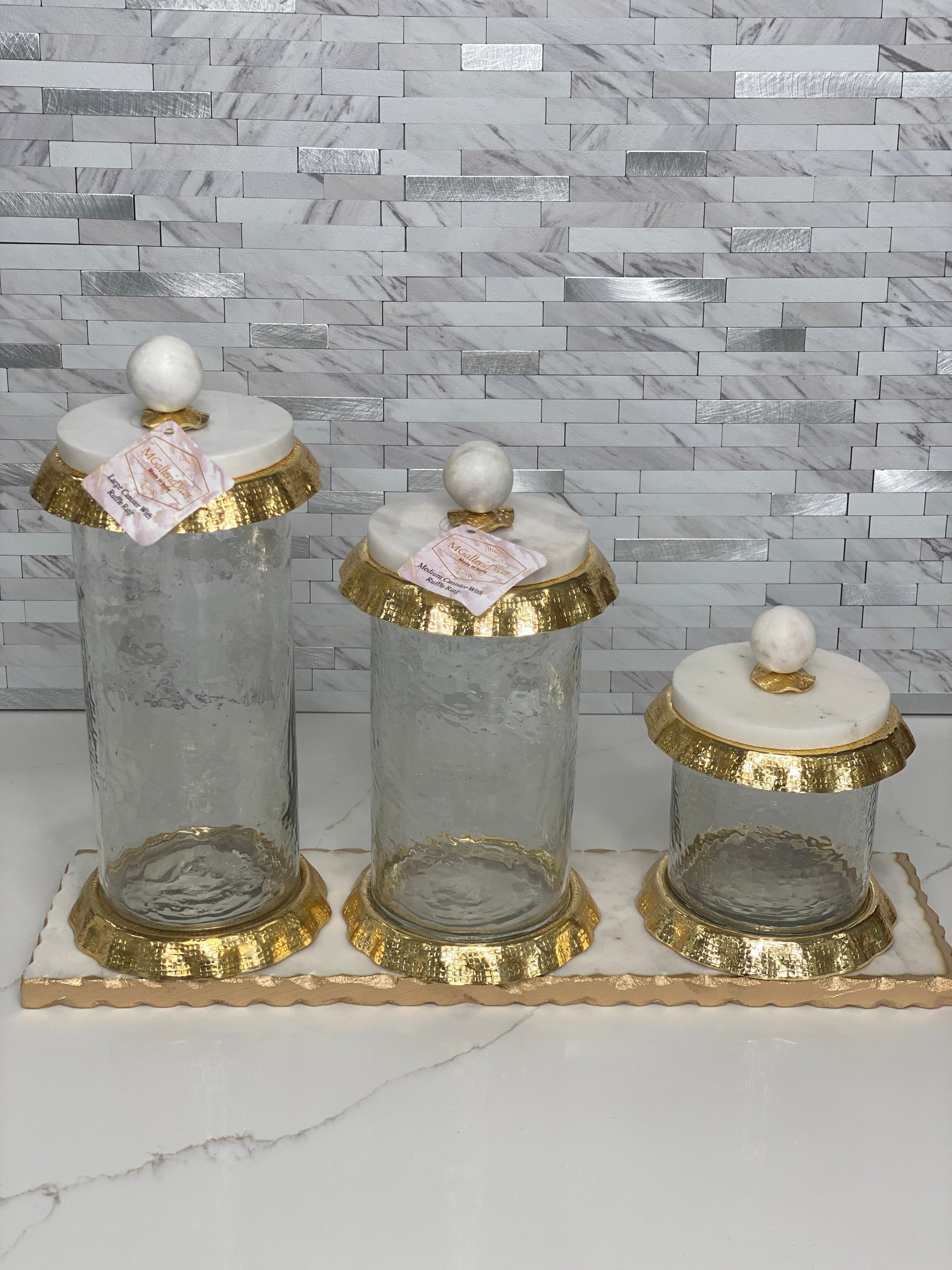 Gold Ruffle Hammered Glass Marble Canister