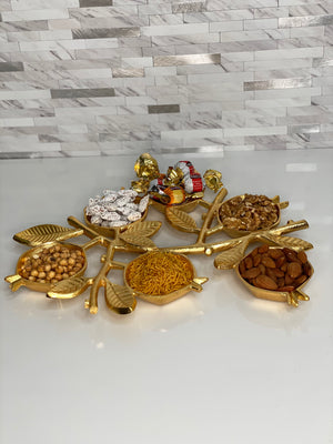 Gold Pomegranate 6- compartment Serving Dish