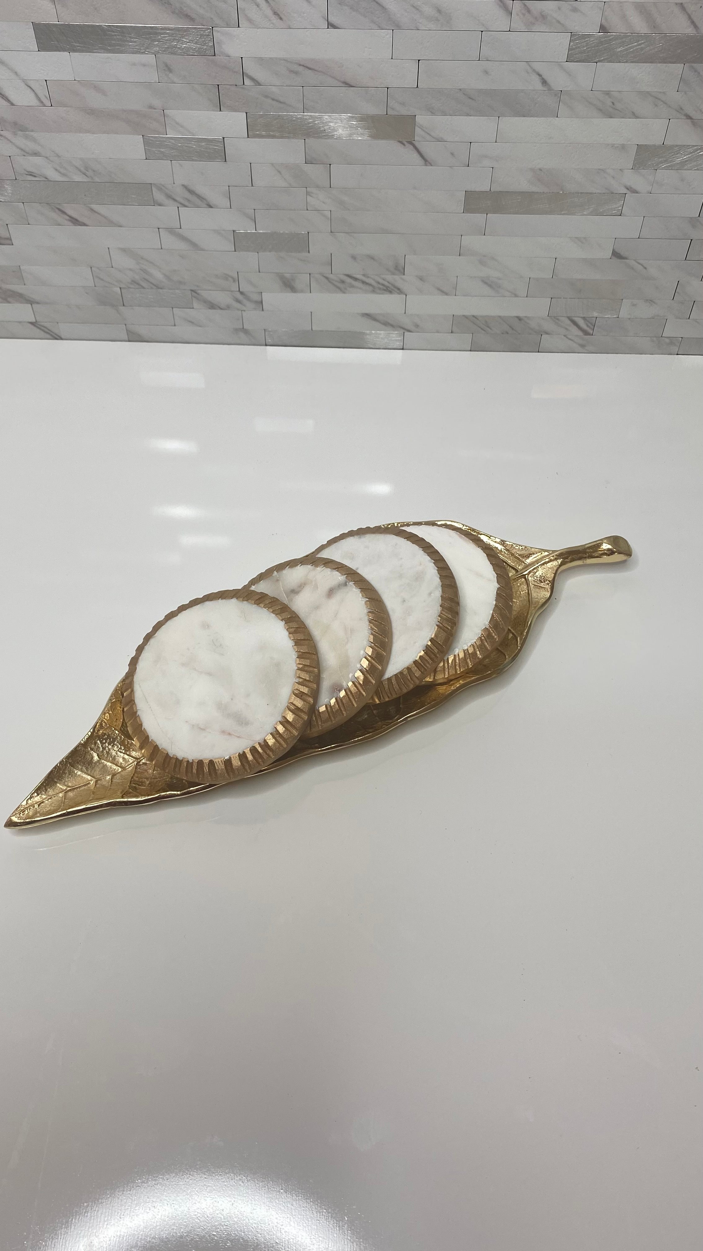 Gold Rope Edge Marble Coaster Set