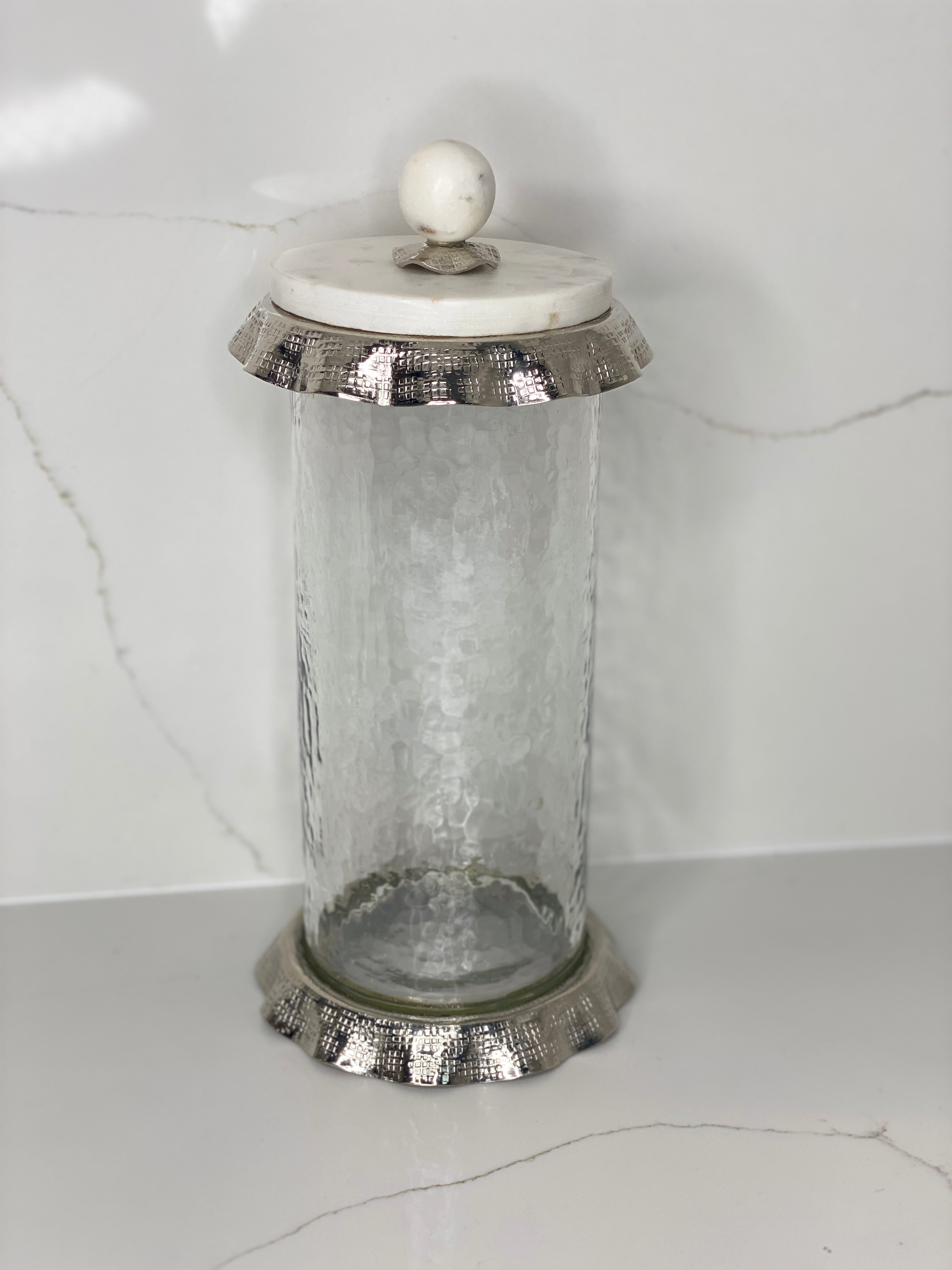 Silver Ruffle Hammered Glass Marble Canister