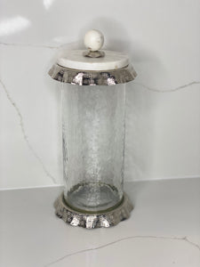 Silver Ruffle Hammered Glass Marble Canister